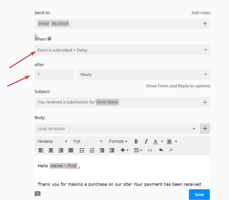 Automatic Email Responder for Web Form - Notifications with Delay